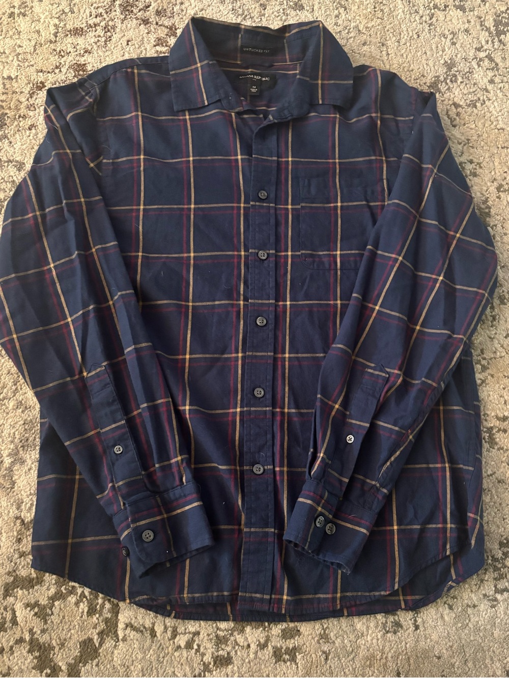 Banana Republic Men's Navy Plaid Button-Down Shirt